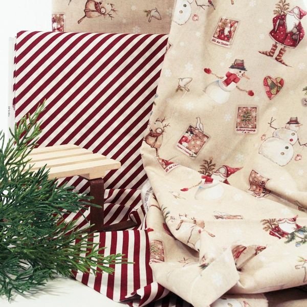 Baumwolle diagonale Streifen rot weiß - Postcard Christmas by Clothwork