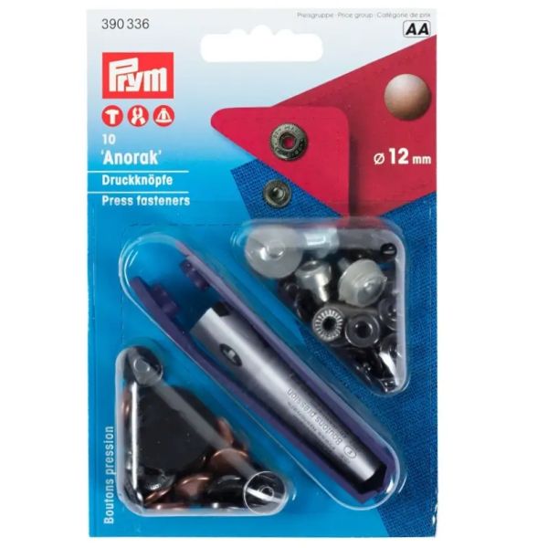 10 Anorak Druckknöpfe PRYM – 12mm altkupfer mit Werkzeug