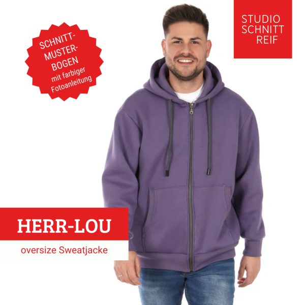 Schnittmuster HERR LOU • oversized Sweatjacke mit Fronttasche für Herren • Gr. XS-XXL