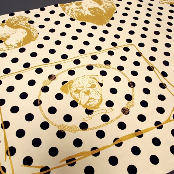 Kokka Baumwolle Canvas Oxford Bag Pattern - Punkte Tiere beige gold