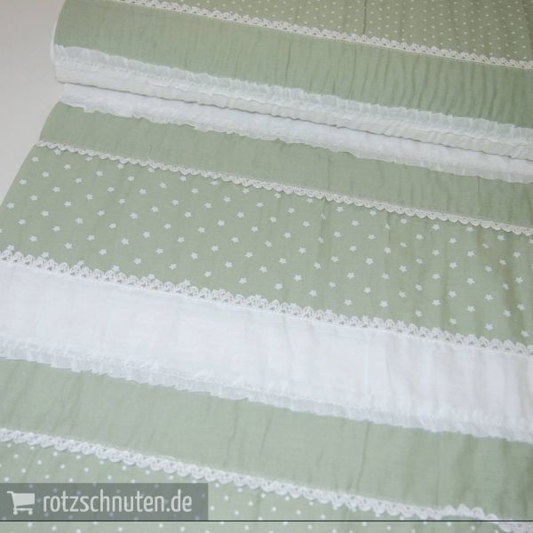 Baumwolle Patchwork GIPSY – Streifen genäht mit Rüschen in mint weiß
