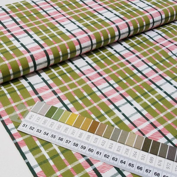 Baumwolle Karo oliv rot Weihnachten - To Be Jolly 36046