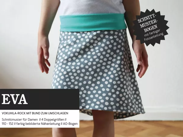 Schnittmuster Kids EVA • Jerseyrock mit Krempelbund von Studio Schnittreif • Gr. 110/116 bis 146/152