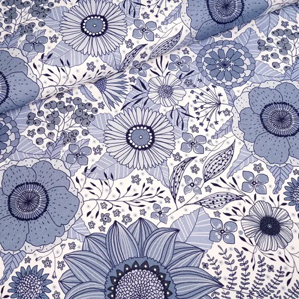 Bio Baumwolljersey Susalabims Maxi Sommerblumen graublau vom Stoffonkel