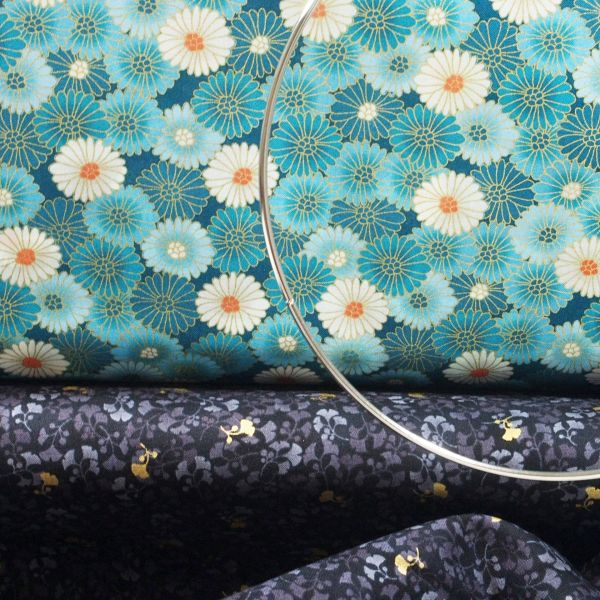 Baumwolle kleine Ginko Blätter schwarz gold Asia Japan - Hikari Ginkgo black