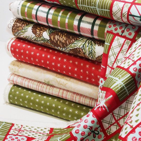 Baumwolle Karo oliv rot Weihnachten - To Be Jolly 36046