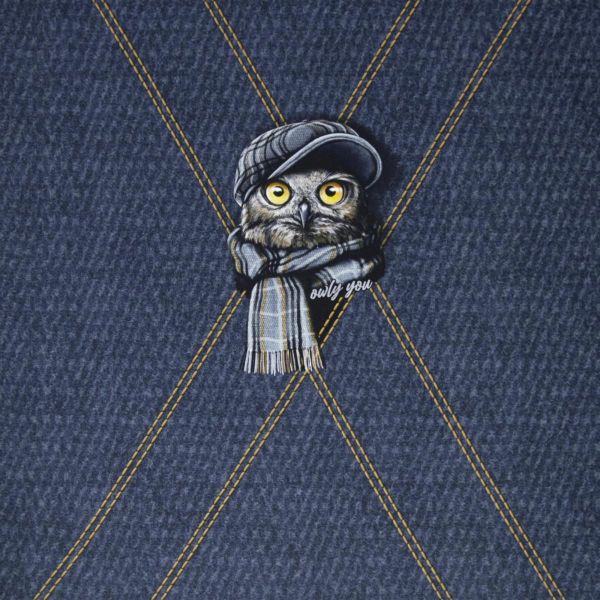 Sweat Eule mit Hut blau - Owly You von Thorsten Berger – 85cm Panel French Terry