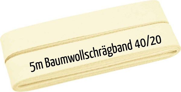 5m Schrägband aus Baumwolle elfenbein - Baumwollschrägband 40/20/10