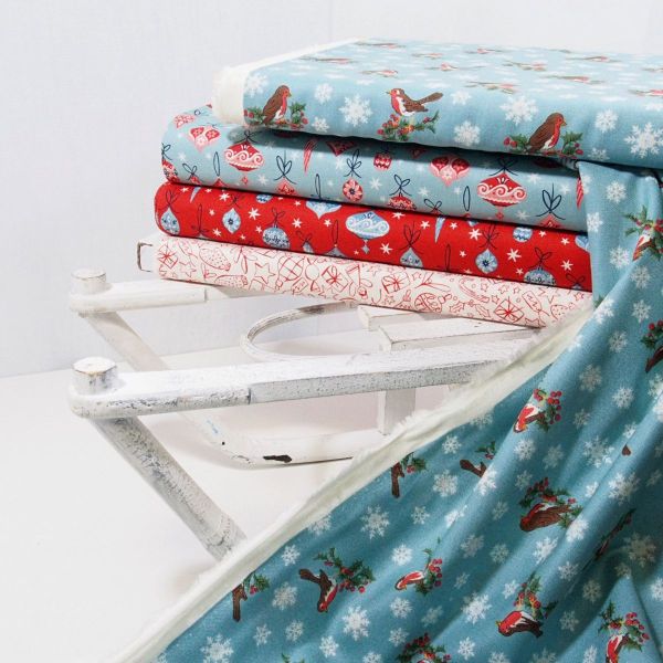 Baumwolle Vögelchen Rotkehlchen Schneeflocken Weihnachten - Festive Collection