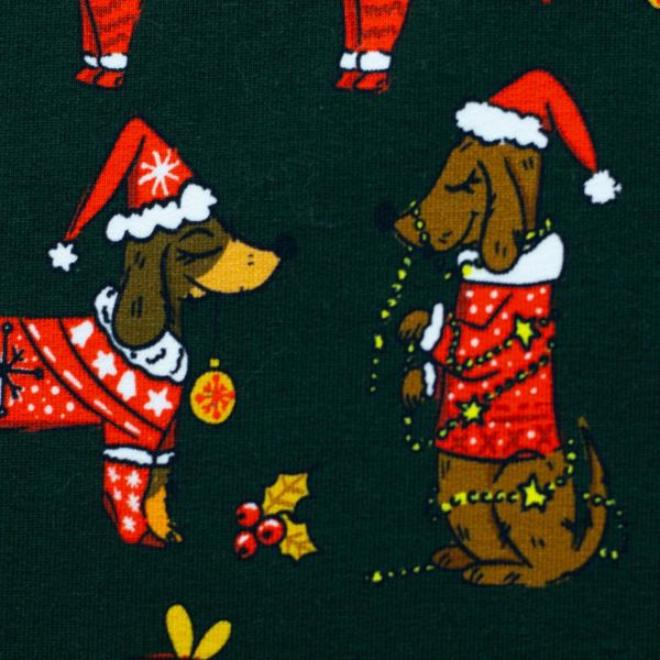 Sweat mit Dackel Hunden dunkelgrün für Winter und Weihnachtsprojekte - French Terry Holly by Swafing