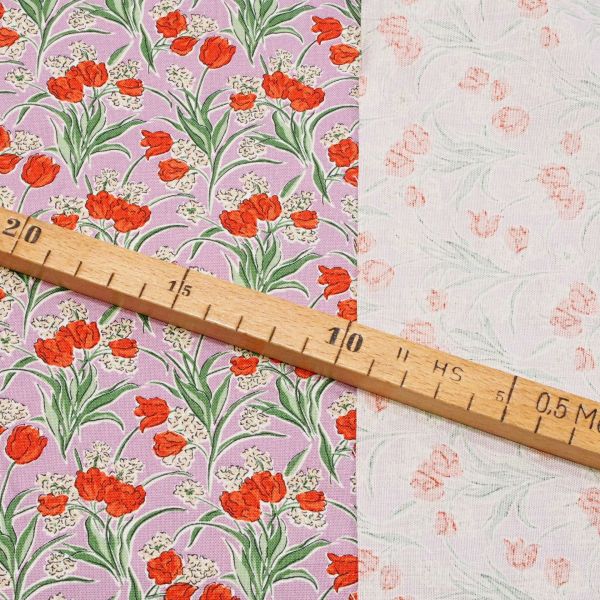 Baumwolle von Liberty London - rote Tulpen auf flieder - Serie Florist Flowers