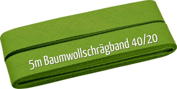 5m Schrägband aus Baumwolle lime grün - Baumwollschrägband 40/20/10