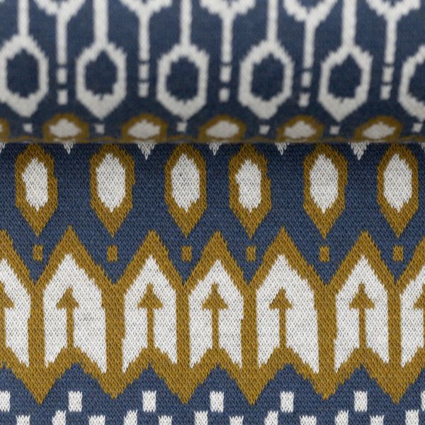 Strickstoff mit Norweger Muster ocker blau – Fair Isle by Käselotti von Swafing HW22/23