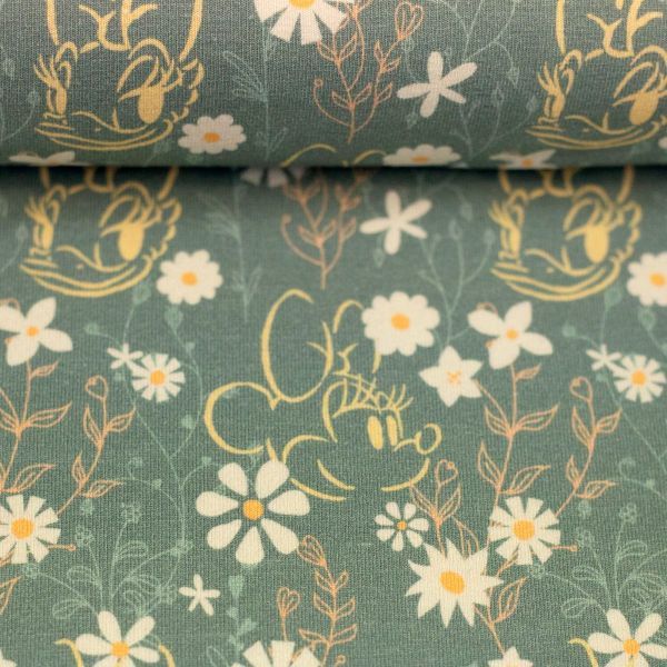 Jersey Daisy Duck & Minnie Maus Blumen Lindgrün – Disney Stoffe von Swafing