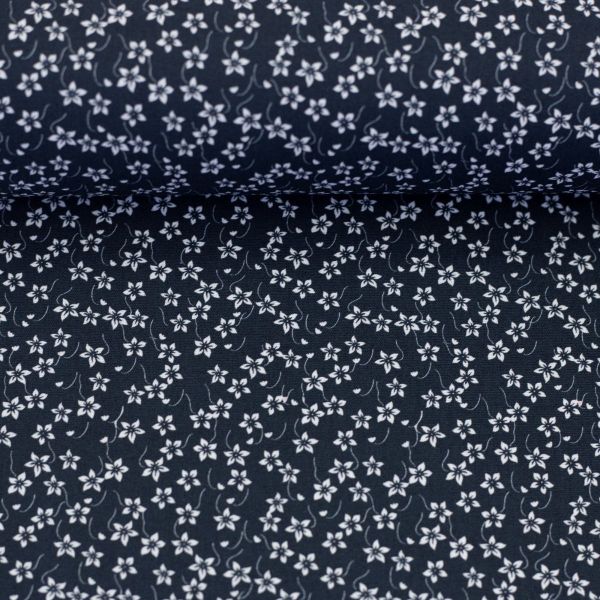 Baumwollstoff Floral Romance dunkelblau weiß • kleine Streublumen von Swafing