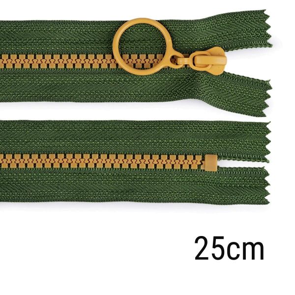 Reißverschluss Profil 25cm lang nicht teilbar für Taschen & Mäppchen oliv senf