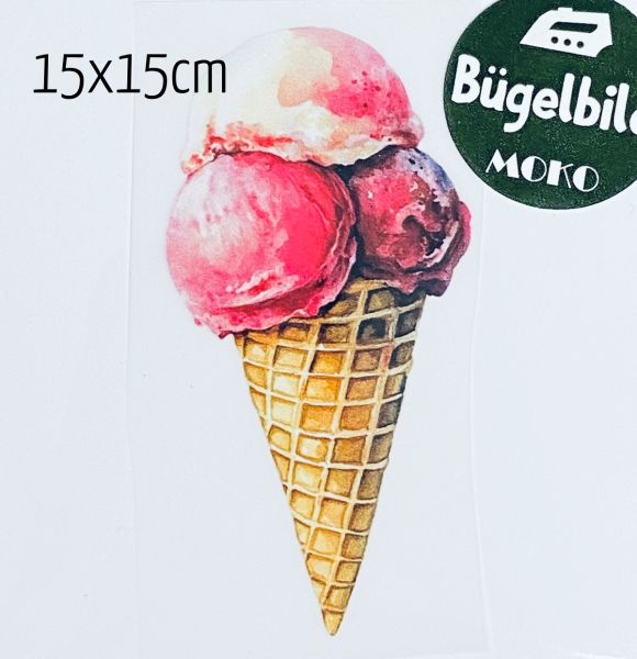 Bügelbild großes Eis in Waffel pink 15x15