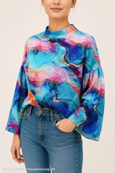 Swafing French Terry Flowing Bloom – Türkis Blau Pink | Sarah Mariam