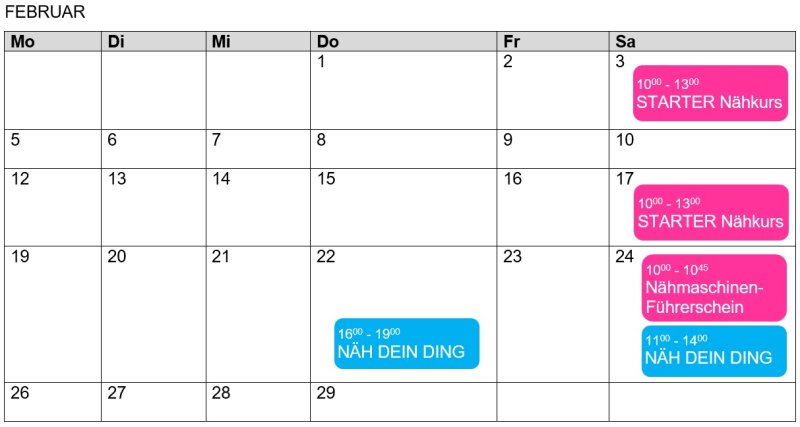 Nähkurse Februar 