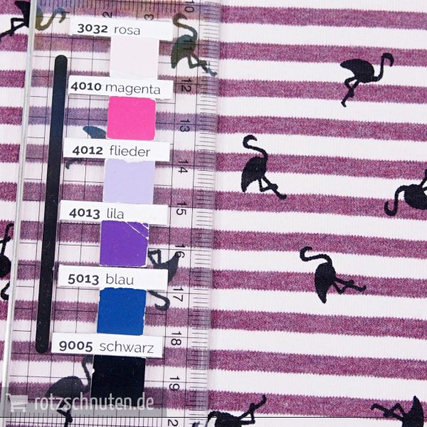 Jersey Flamingo Streifen aubergine creme – Baumwolljersey