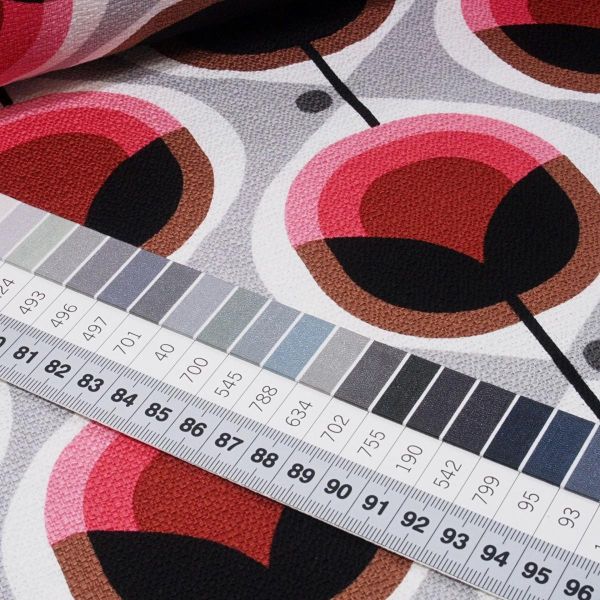 Bio Baumwolle Maxi Blüten Tulpen pink grau - Modern Retro Barkcloth Geo floral Dekostoff