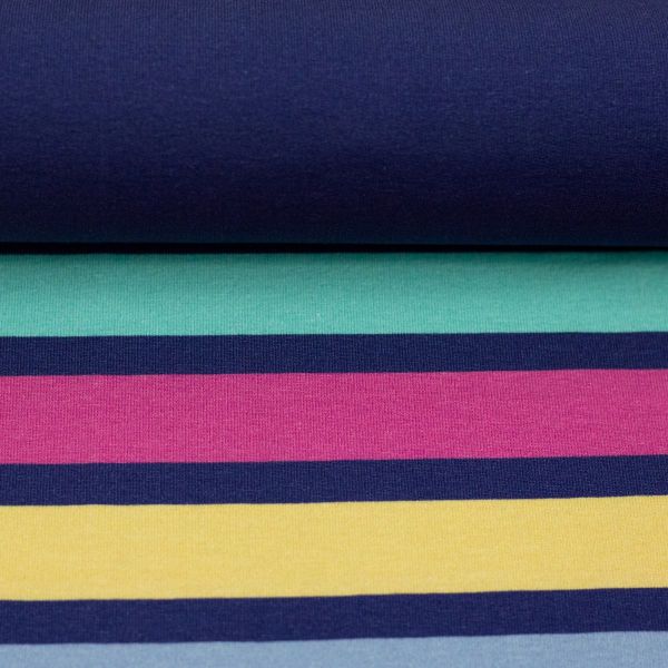 French Terry Panel Simply Stripes dunkelblau bunt – Streifen Sommersweat