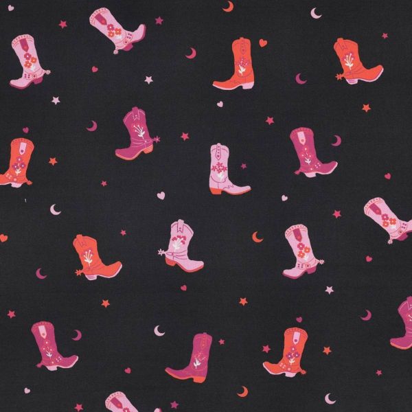 Baumwolle Popeline Cowboy Boots schwarz – Poppy Fabrics