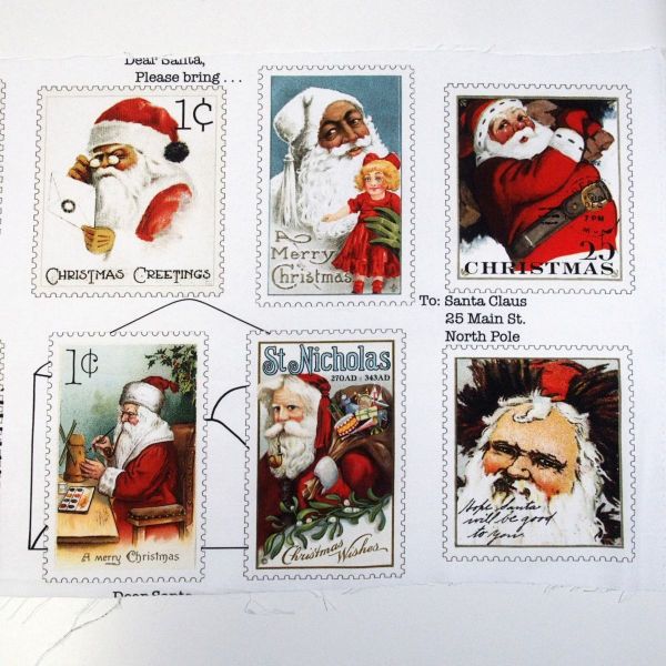 Baumwolle Weihnachten Vintage Maxi Briefmarken Santa - Riley Blake Nicholas