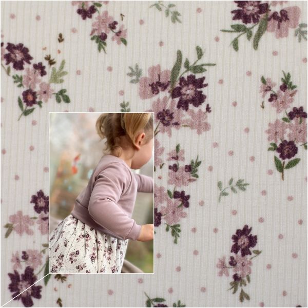 Rippjersey Blüten Blumen Punkten altrosa beere mauve – Serie Mia von Swafing
