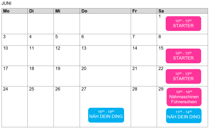 Nähkurse im Juni