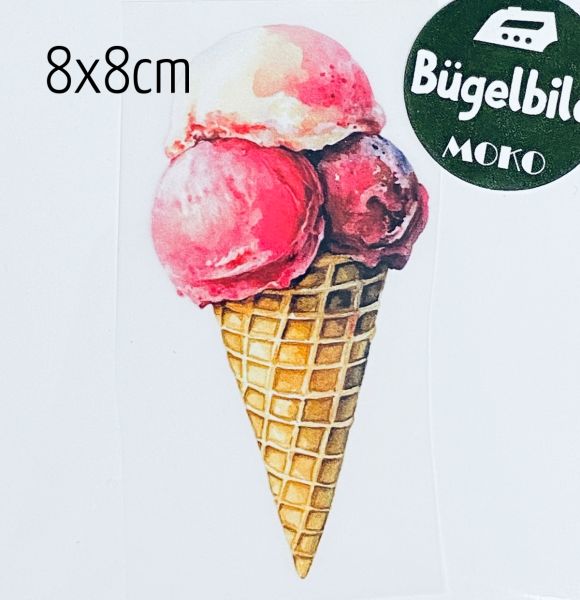 Bügelbild kleines Eis in Waffel pink 8x8cm