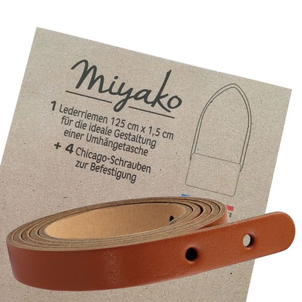 Miyako langer Taschengriff aus Leder braun 125x1,5cm + 4 Chicago Schrauben zur Nieten Befestigung