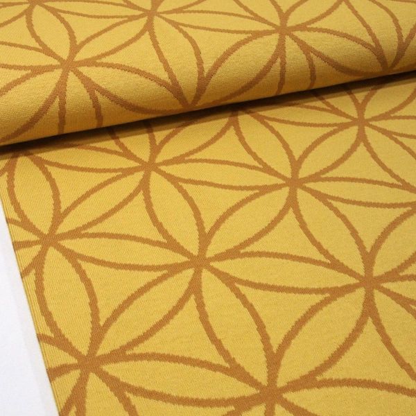 Bio Strick Jacquard Blüte messing vom Stoffonkel - Blume des Lebens senf gelb