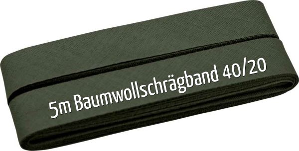5m Schrägband aus Baumwolle oliv grün - Baumwollschrägband 40/20/10