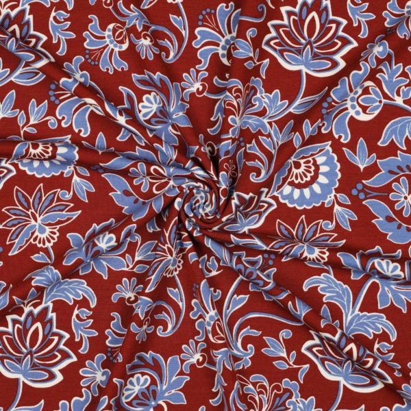 Romanitjersey Punta di Roma Blumen bordeaux hellblau – super stretchiger Viskosejersey
