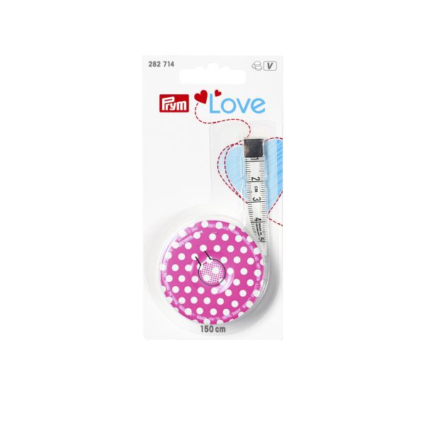 Maßband pink dots von PRYM love - 150cm lang einrollbar mit cm Einteilung