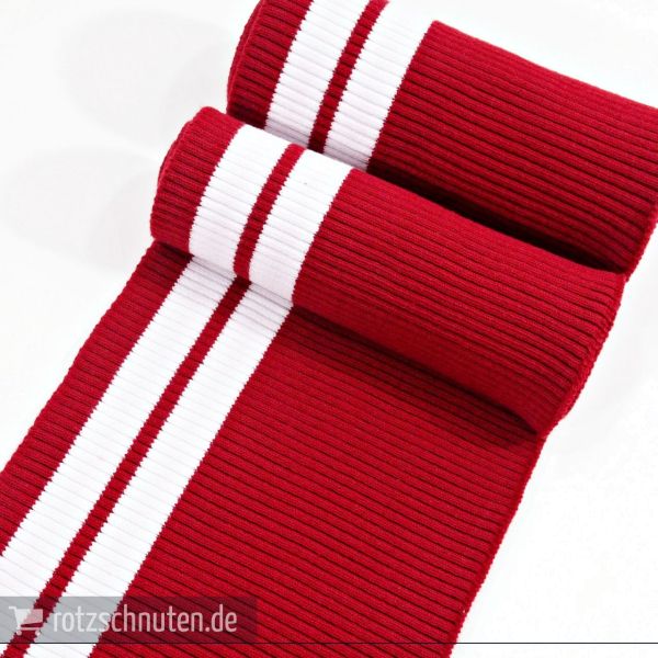 Strick Bündchen College rot weiß Streifen – Rippbündchen CLYDE 100x13cm Retro Maritim