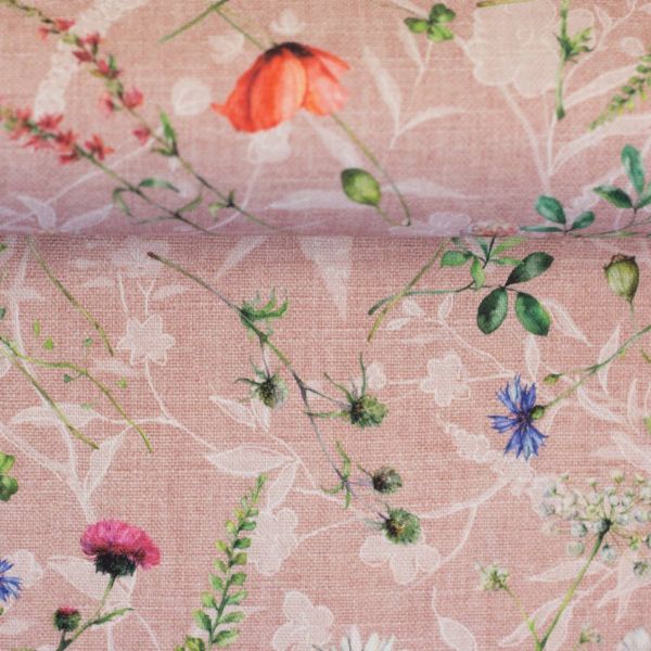 Deko Baumwollstoff mit Feldblumen Gräser altrosa - Serie Wilma von Swafing