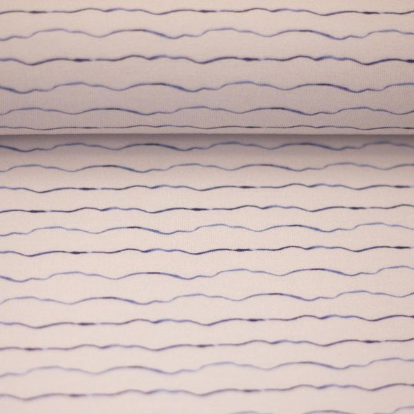 Baumwolljersey Wellen Streifen creme weiß – Serie Aurich waves maritim by Swafing