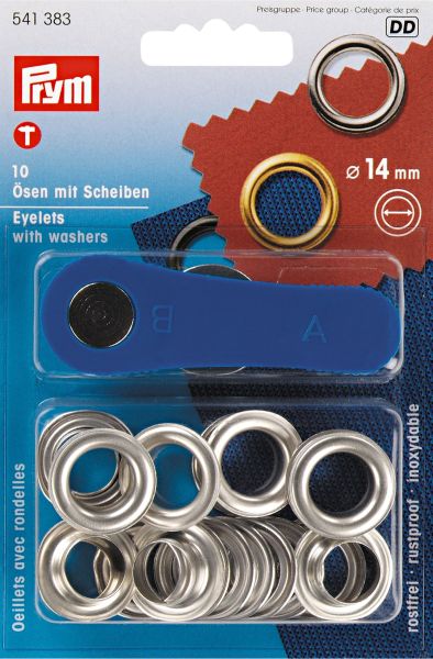 10 Ösen mit Scheiben 14mm silber - mit Werkzeug