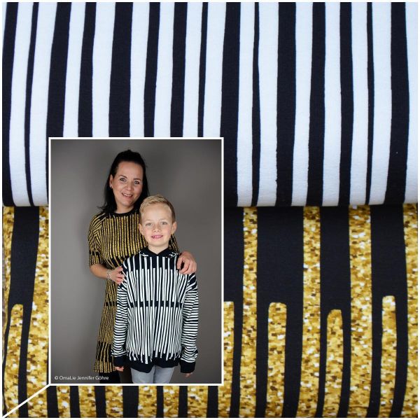 Sweat mit Klavier Tasten schwarz gold - French Terry Piano von Swafing