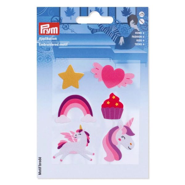 Bügelbilder Set Einhorn Muffin Regenbogen Stern Herz - 6 Applikationen zum Aufbügeln