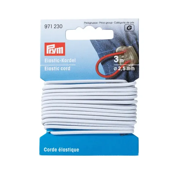 3m Elastische Kordel Ø2,5mm weiß von Prym – Rundkordel Rundgummi Gummikordel Gummiband