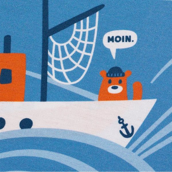 Baumwollstoff Roundabout von Käselotti Schiffparade blau - Panel 140x140cm