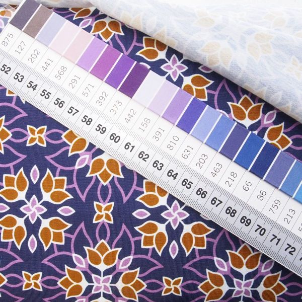 Jersey Blüten violett senf – Floral Ornaments by Lycklig von Swafing