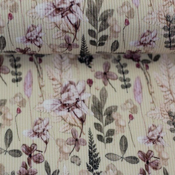 Rippjersey Blüten Gräser creme beige – Serie Garden Vibes by Cherry Picking von Swafing