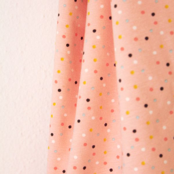 Bio Jersey Punkte lachs rosa – Mini Jungle Confetti by Puck vom Stoffonkel
