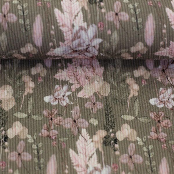 Rippjersey Blüten Gräser khaki taupe – Serie Garden Vibes by Cherry Picking von Swafing