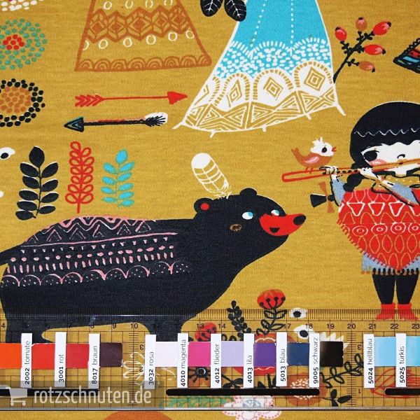 Bio Jersey Interlock BIRCH Wildland – Village Feast - Indianermädchen Tipi Pferd