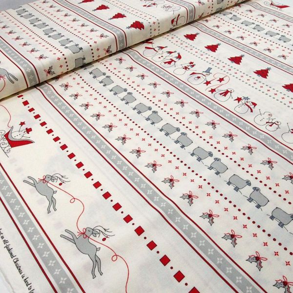 Baumwolle Schneemann Schafe Weihnachtsbaum Bordüre - Country Christmas